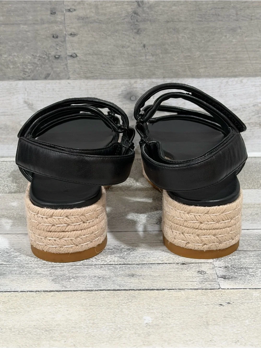 TORY BURCH Sport Platform Espadrille Sandals In Black Raffia Woven Leather Sz-9